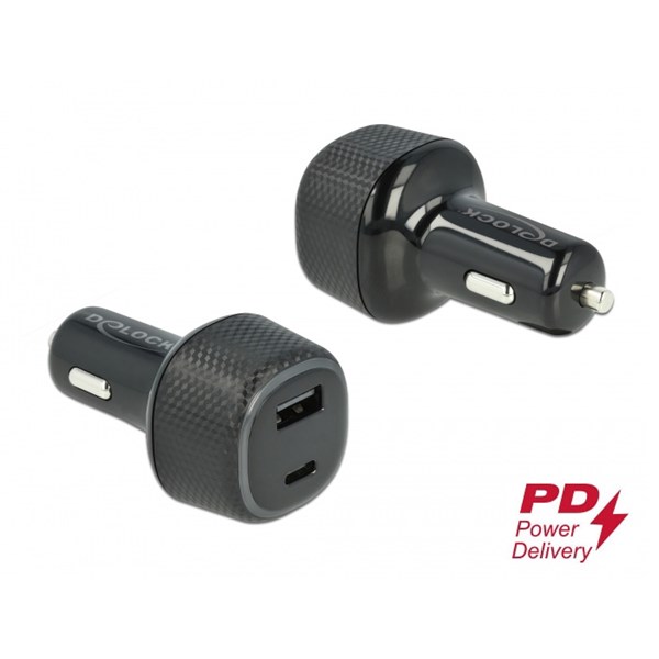 Caricabatterie da auto USB-A+USB-C 63W 64108. Elettronica