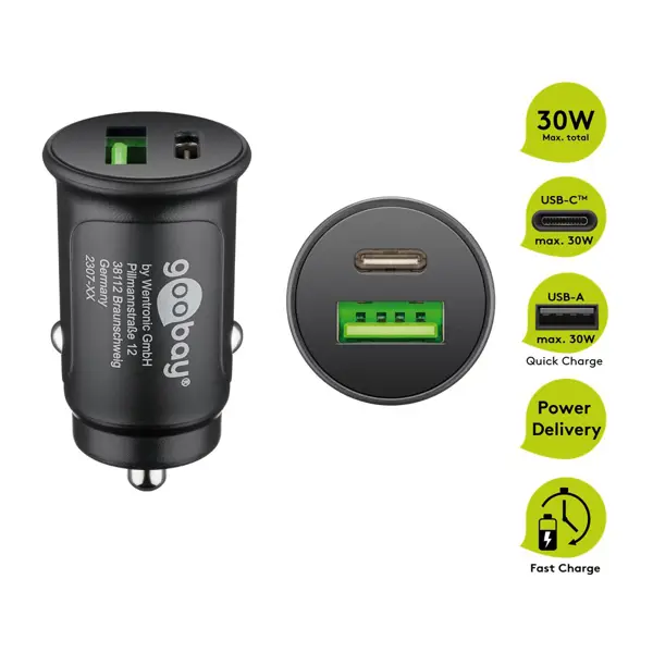 Caricatore 1x USB-C + 1x USB-A 30W per auto 55634