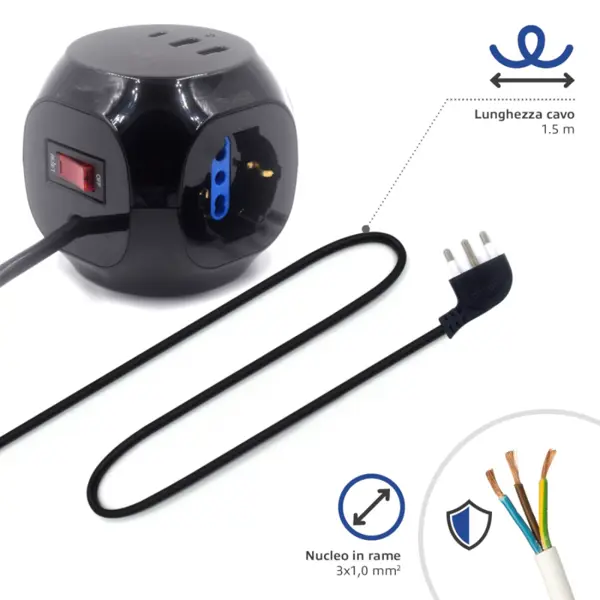 Presa multipla 3p+2x USB-A+USB-C EW3859